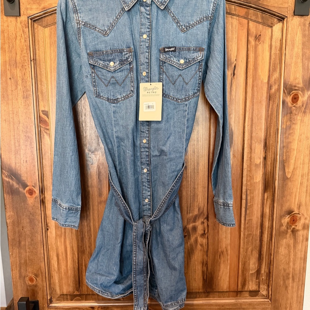 Denim Shirt Mini Dress with Self-Tie Waist - Picture 5 of 6